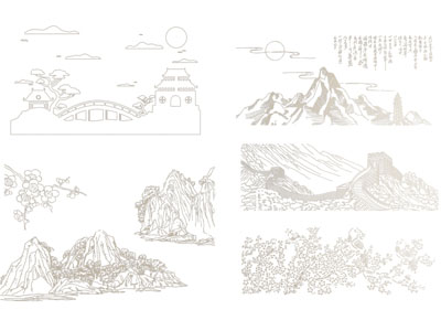 新中式山脉剪影 墙饰 窗花