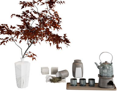 新中式茶具杯子 花瓶花卉