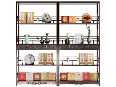 新中式实木茶叶 茶饼 茶罐装饰架 展示架