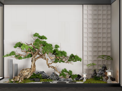 新中式松树 假山室内景观园艺小品