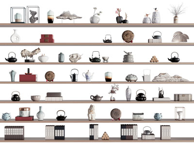 新中式陶瓷器皿 茶壶 书籍摆件组合