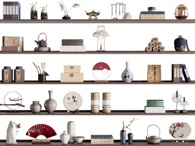 新中式陶瓷器皿 书简 装饰品摆件组合