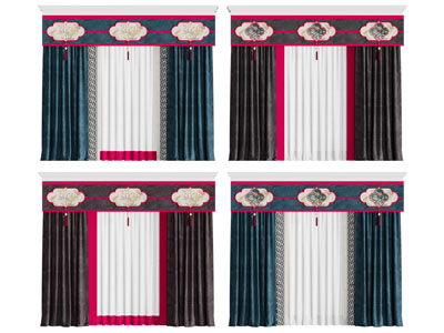 新中式带窗帘盒的窗帘窗纱