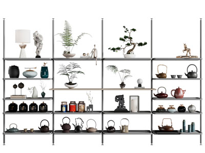 新中式开放式茶罐 茶具 盆栽装饰架