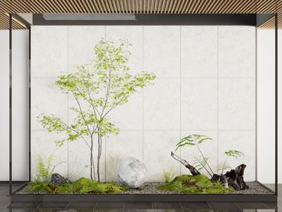 新中式花草 树木 石头室内景观园艺小品