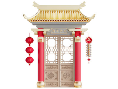 新中式雕花大门 双开门 美陈 门头3d模型 新中式雕花大门 双开门 美陈 门头