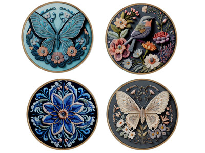 新中式刺绣花鸟图案的墙饰挂件