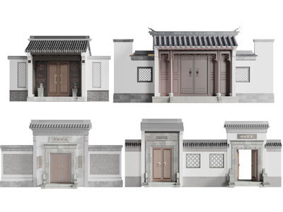 新中式庭院大门 围墙3d模型 新中式庭院大门 围墙