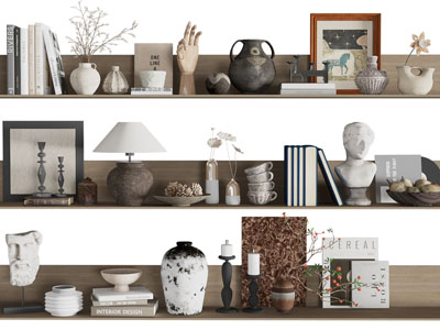 侘寂风土陶 书籍 雕塑摆件组合