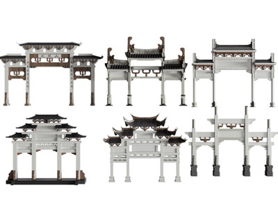 新中式景观大门 门洞3d模型 新中式景观大门 门洞