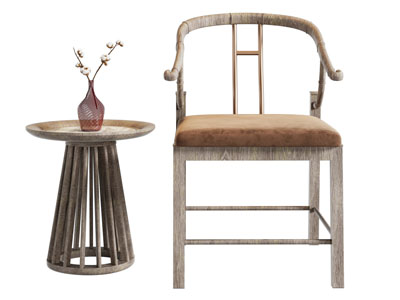 新中式休闲椅子 边几