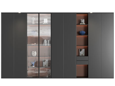 现代玻璃柜门的装饰柜 置物收纳柜