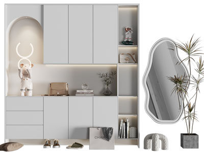 现代装饰小熊的玄关鞋柜 穿衣镜