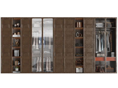 现代实木玻璃柜门的装饰衣柜