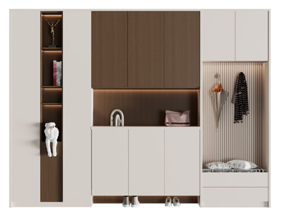 现代玄关实木卡座鞋柜