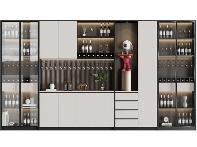 现代玻璃柜门的酒柜