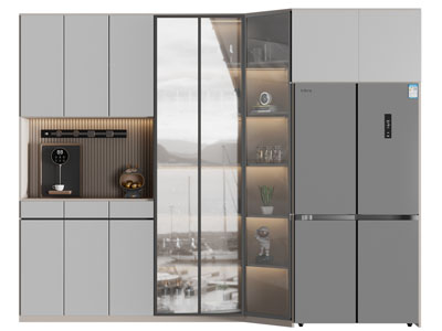 现代嵌入冰箱的斜边高柜酒柜