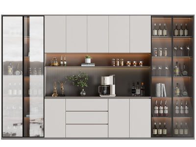 现代玻璃柜门的酒柜