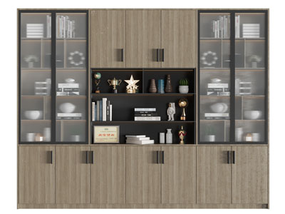 现代实木中间镂空书柜