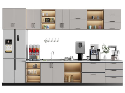 现代办公室茶水间水吧台 咖啡机 饮料机