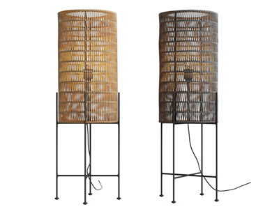 侘寂风编织圆柱形灯罩的落地灯