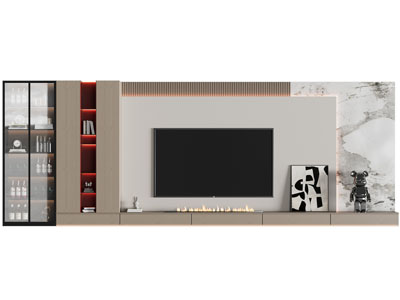 现代延伸酒柜的电视背景墙