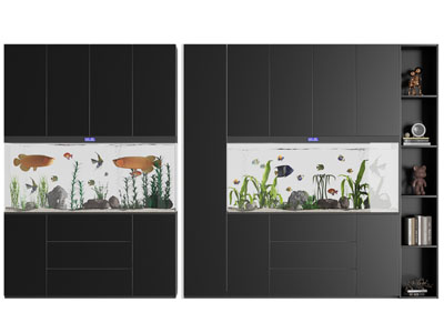 现代嵌入鱼缸的装饰柜