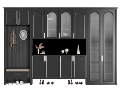 法式黑色实木玄关鞋柜