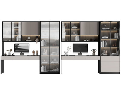 现代书柜 书桌一体柜