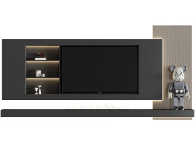 现代黑色嵌入电视的装饰柜背景墙