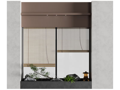 新中式飘窗景观园艺小品 卷帘