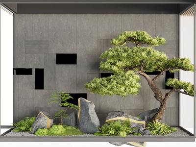 新中式松树 石头 室内景观园艺小品