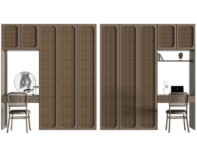 侘寂风带有梳妆台的衣柜3d模型 侘寂风带有梳妆台的衣柜