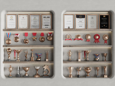 现代奖杯 奖牌 证书荣誉背景墙