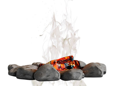 现代篝火 石头木炭火堆