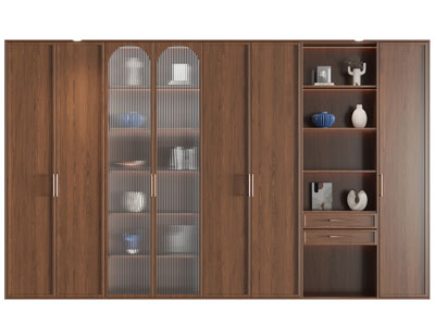 现代实木玻璃柜门装饰柜 置物收纳柜