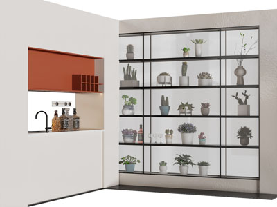 现代转角装饰酒柜 盆栽植物置物架