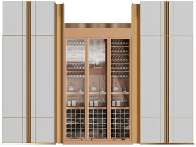 现代中间玻璃柜门的酒柜