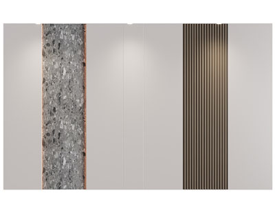 现代水磨石和栅格实木装饰的背景墙