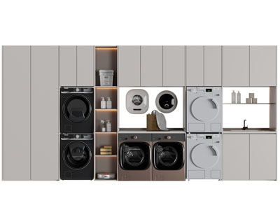 现代洗衣机烘干机收纳储物柜