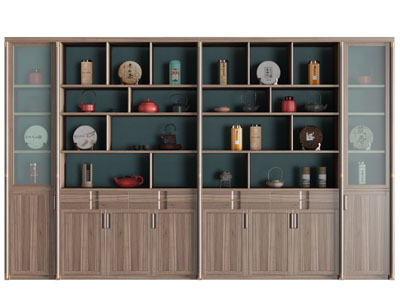 新中式实木博古架 茶饼 茶罐 装饰柜