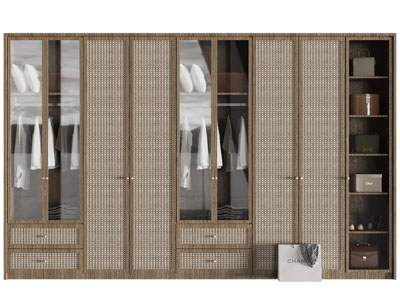 侘寂风藤编柜门的衣柜3d模型 侘寂风藤编柜门的衣柜