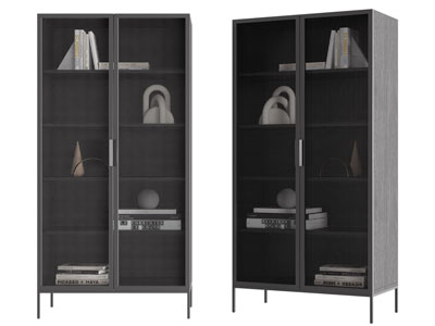 现代实木玻璃柜门装饰书柜