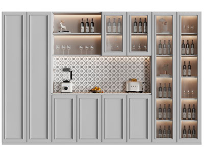 北欧玻璃柜门中间镂空的酒柜