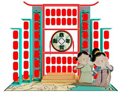 新中式灯笼装饰的美陈 户外装置 演绎舞台