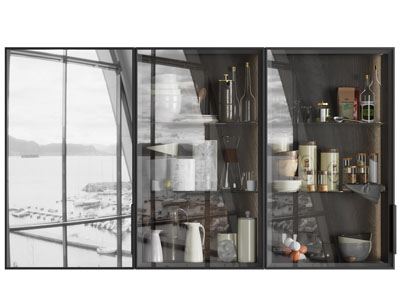 现代玻璃柜门的酒柜