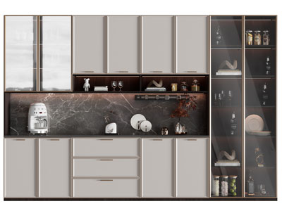 现代边缘玻璃柜门的酒柜