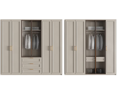 美式中间玻璃柜门的衣柜3d模型 美式中间玻璃柜门的衣柜