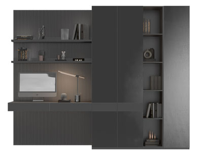 现代黑色书柜书桌一体柜