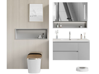 现代悬挂式洗手台 浴室柜 镜柜 马桶